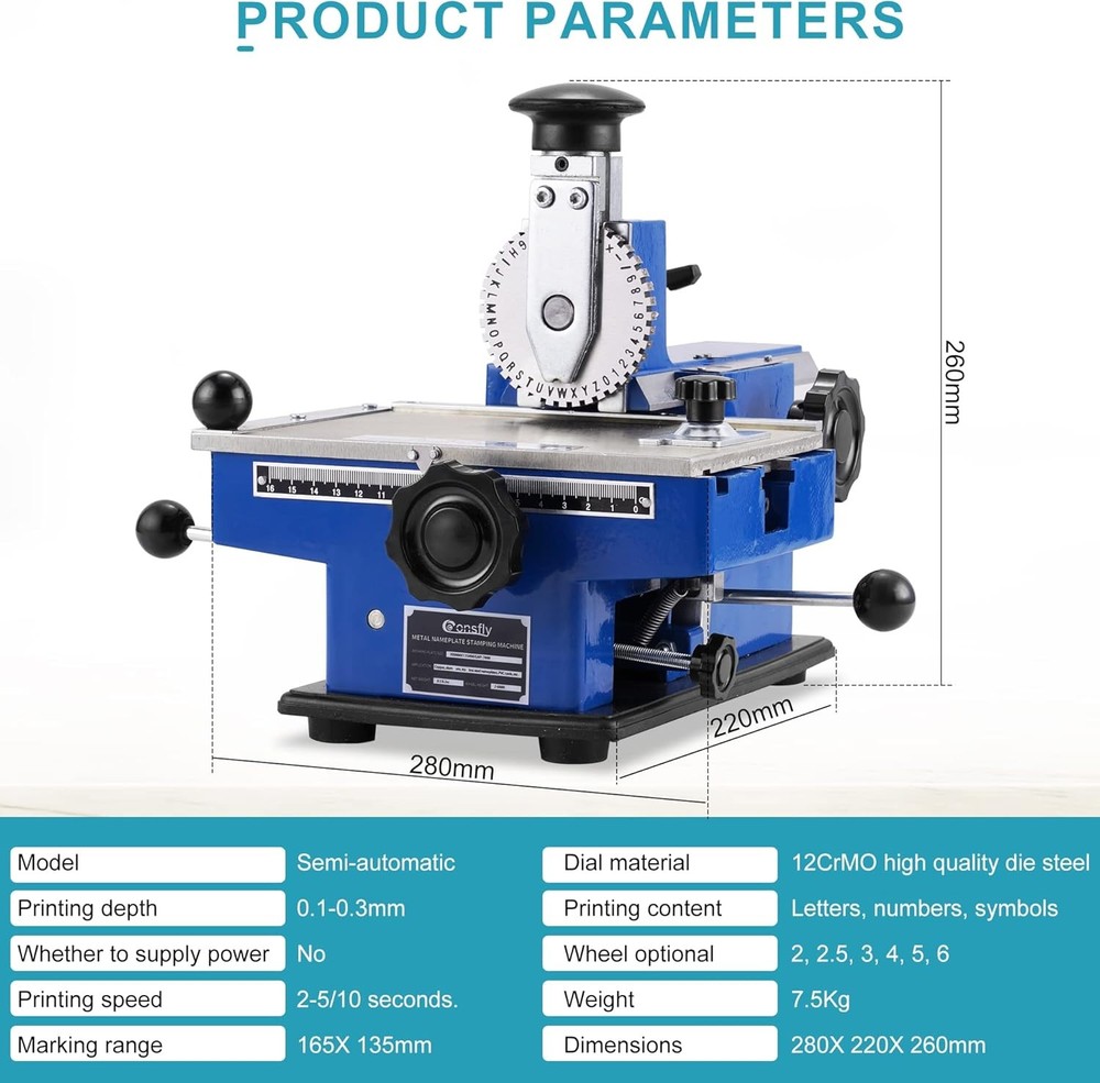 Metal Nameplate Stamping Machine Semi-Automatic Embosser Label Printing Marking