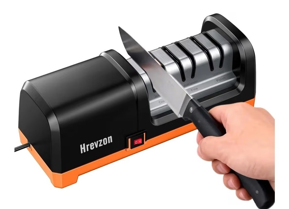 Hrevzon Electric Knife Sharpener Multi Functional Black Orange Silver
