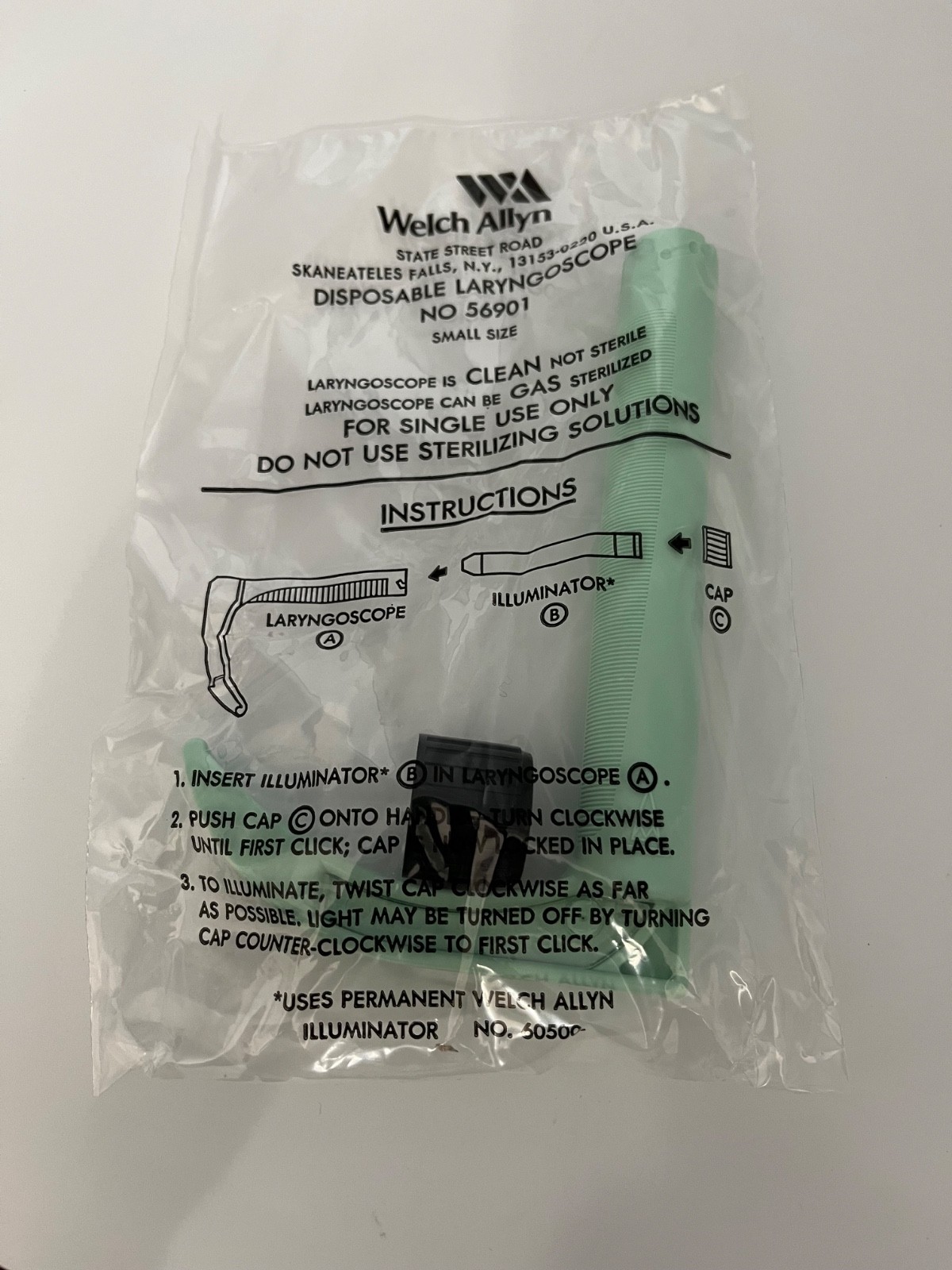 WELCH ALLYN DISPOSABLE LARYNGOSCOPE SZ. SMALL 1 1/2 MACINTOSH  56901 FOR 60500