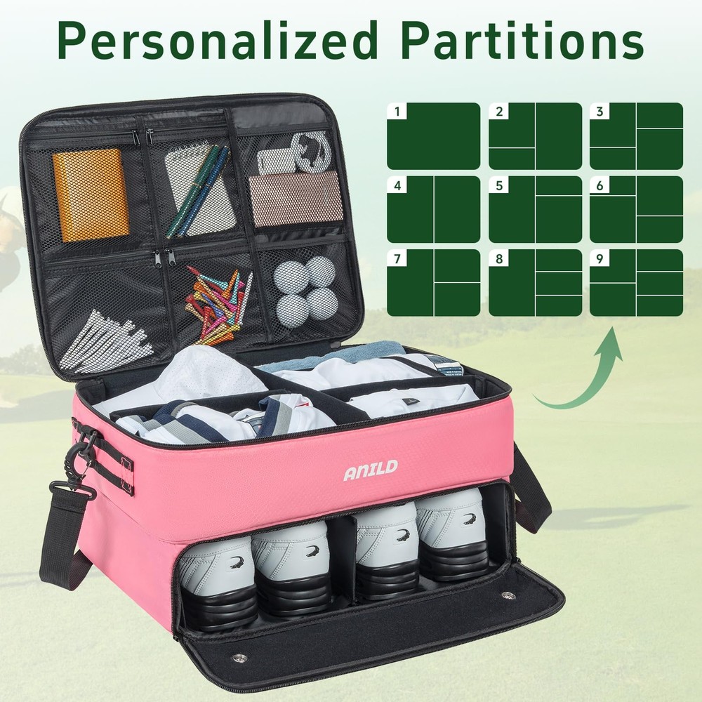 ANILD Golf Trunk Organizer, 2 Layer Golf Storage Case with Separate Ventilated C