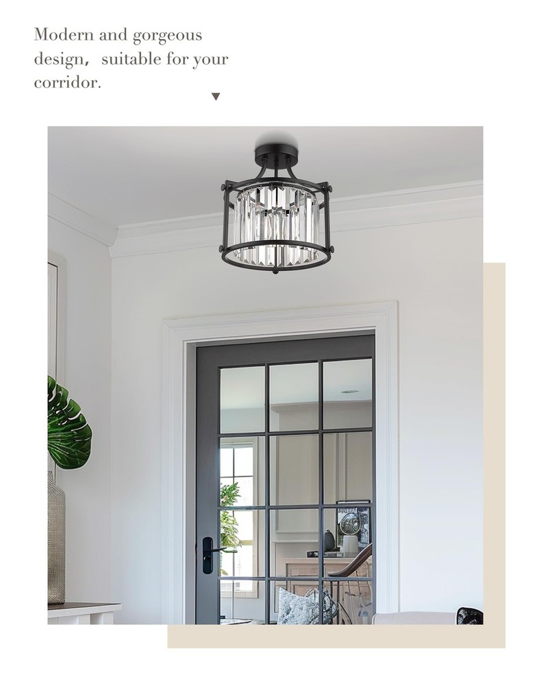 Crystal Flush Mount Ceiling Light, 1-Light Black Ceiling Light, Modern Flush ...