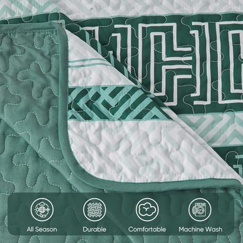 Green Striped Quilt Set Size Boho Patchwork Striped Queen Green White