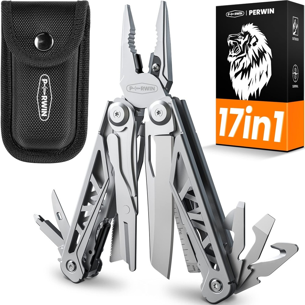 Multitool 17-in-1 Stainless Steel Multi Tool Pliers with Self-Locking, Pocket
