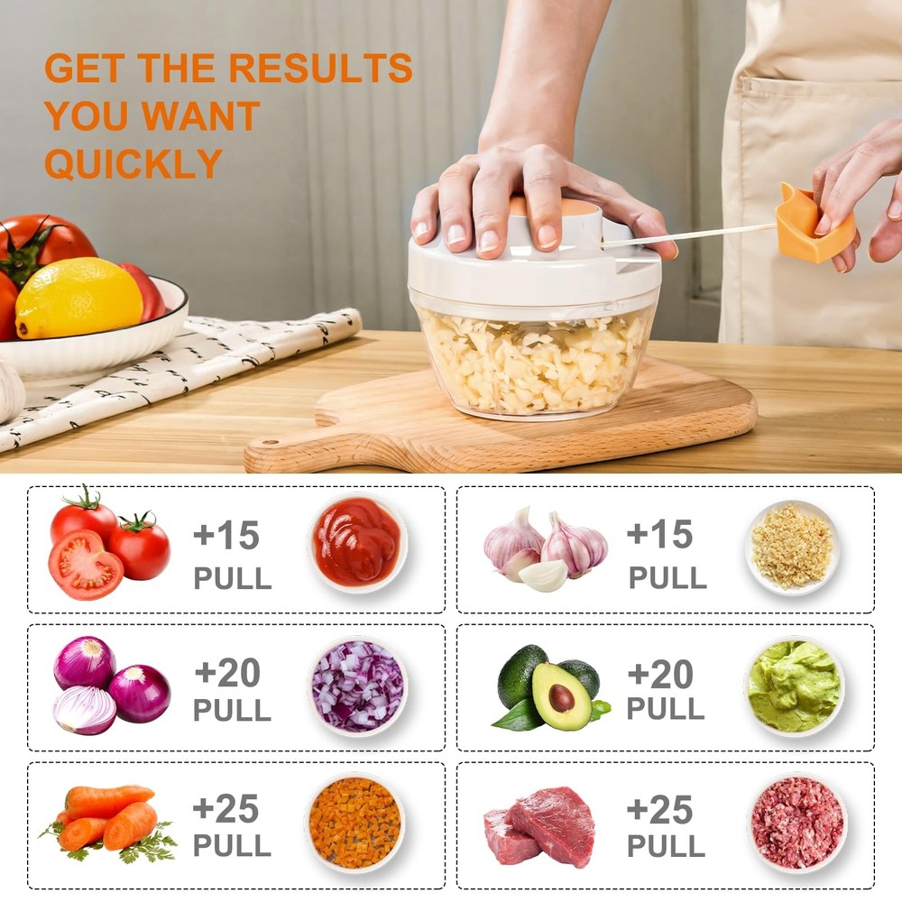 Manual Food Processor Vegetable Chopper, Portable Hand Pull String Garlic Min...