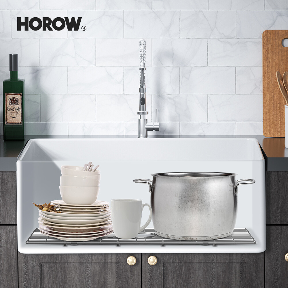 24" Sink Single Bowl Undermount Ceramic Farmhouse Apron Kitchen White Rectangle