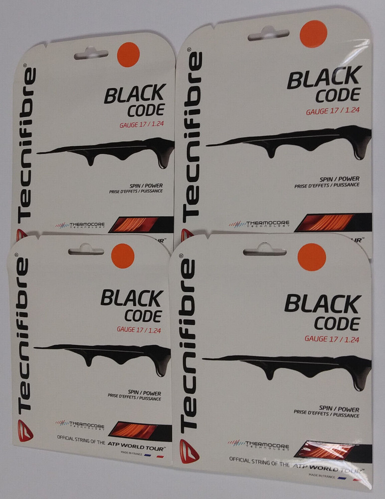 4-PACK Tecnifibre Black Code Fire Orange 17g 1.24mm Tennis Co-Polyester String