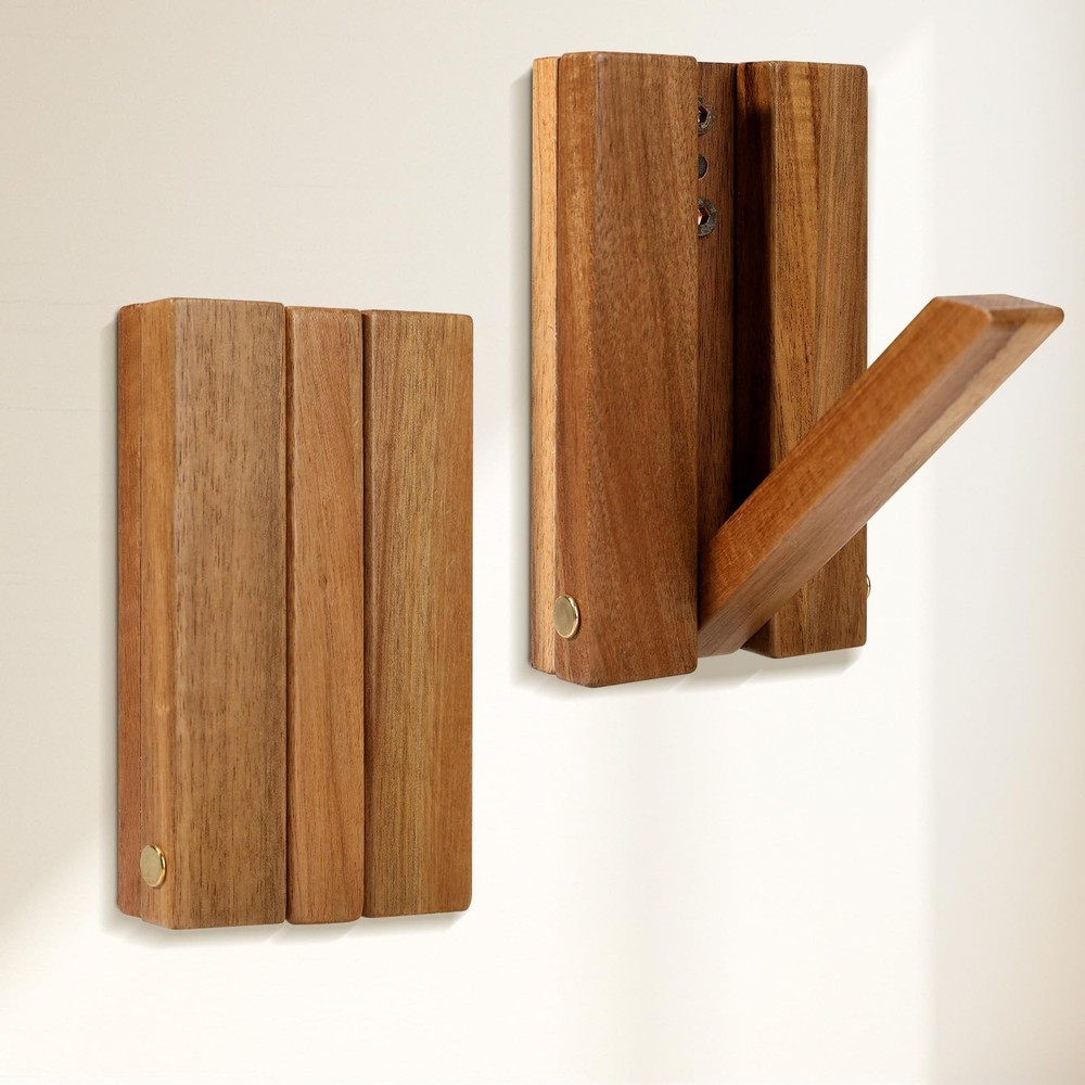 Stylish Wall-Mounted Coat & Hat Hooks with Key Holder – Rustic Solid Wood, Sp...