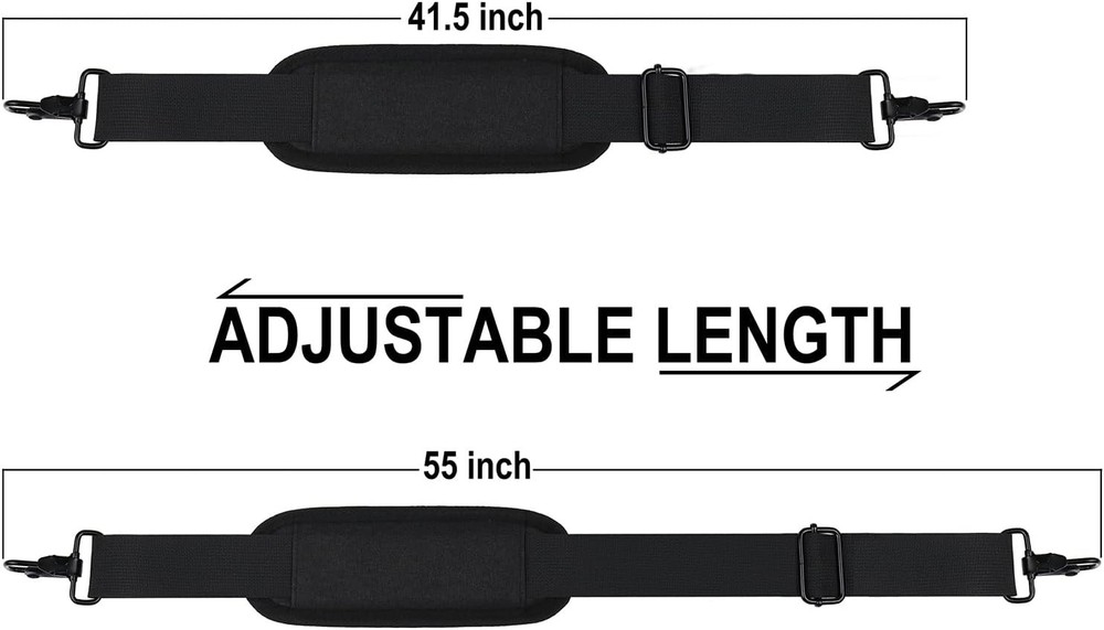 56 inch Shoulder Strap, Universal Adjustable Thick Soft Duffel Bag Black
