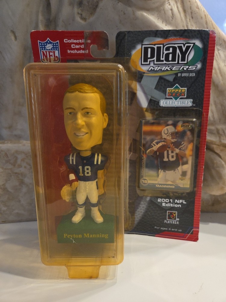 Peyton Manning Bobblehead Play Makers by Upper Deck includes collectible card