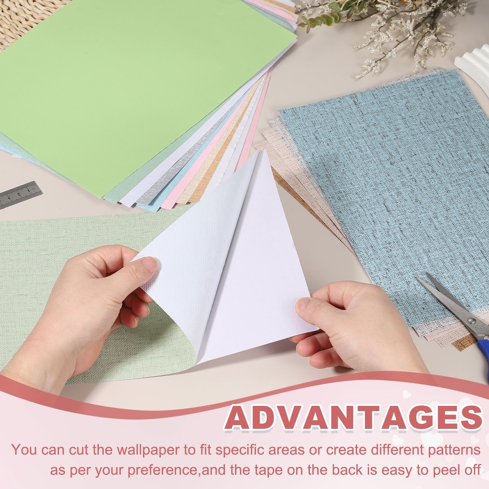 12 Sheets Linen Texture Self-Adhesive Flooring Wall Beige