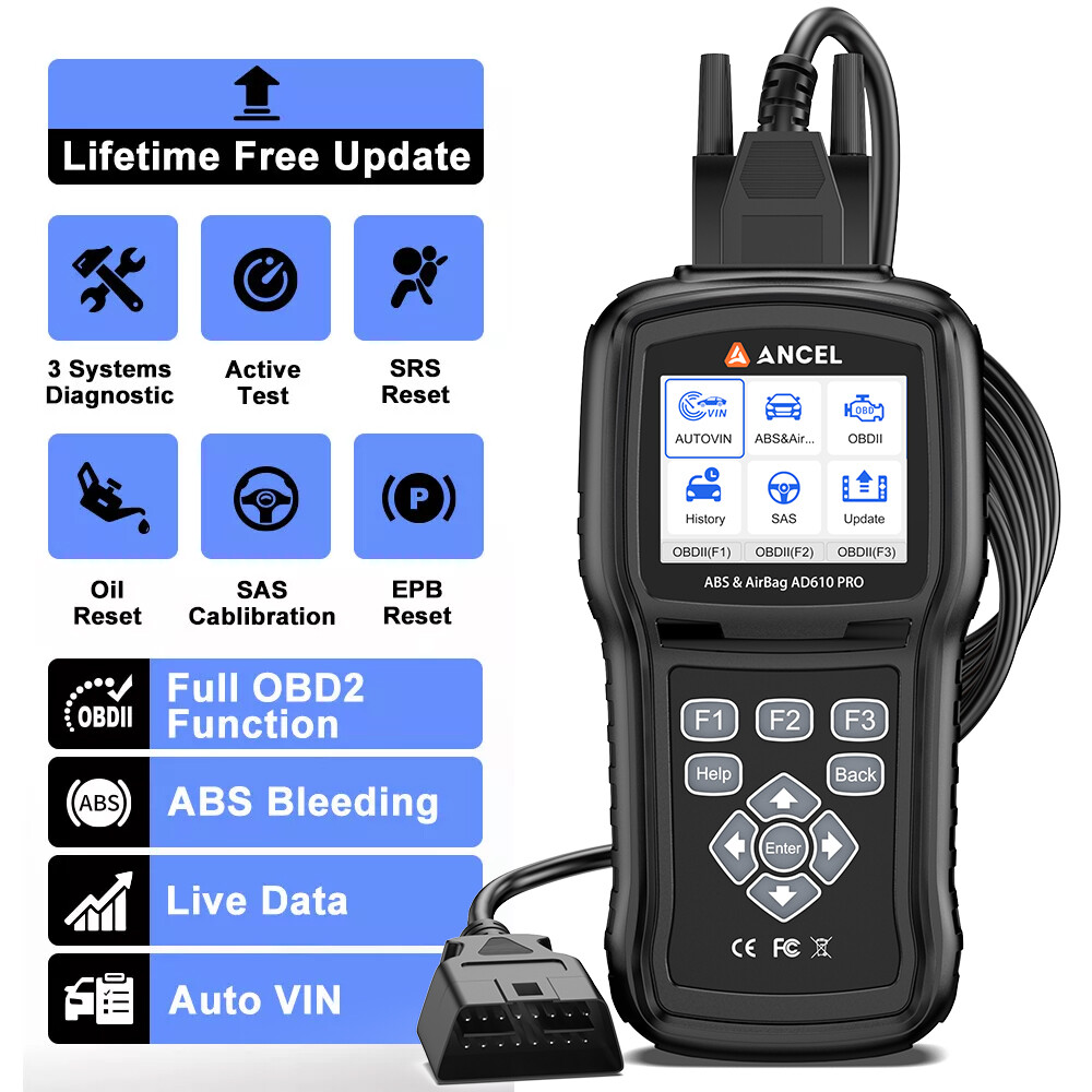 ANCEL AD610 PRO SRS OBD2 Code Reader ABS Bleeding SAS Reset Diagnostic Scan Tool