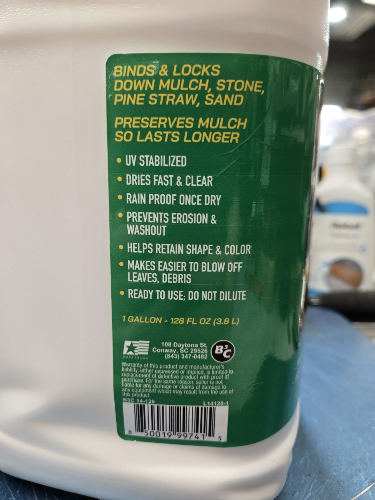 B3C Mulch Stay 10X Strength Mulch & Stone Glue- Dries Clear- 1 Gallon