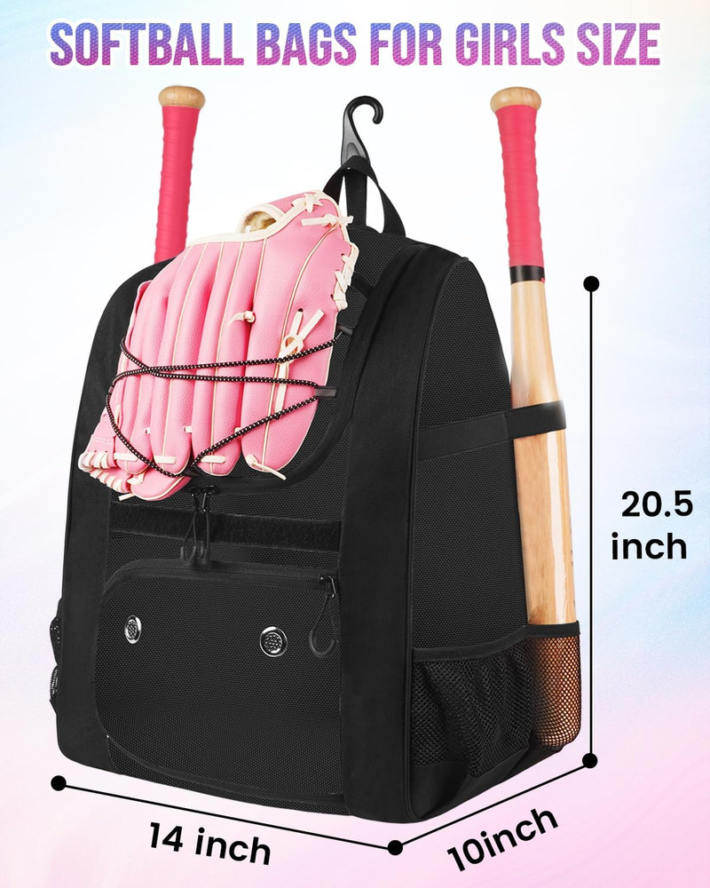 Softball Bag, Lightweight Baseball Backpack with Shoe Compartment, Baseball Bag