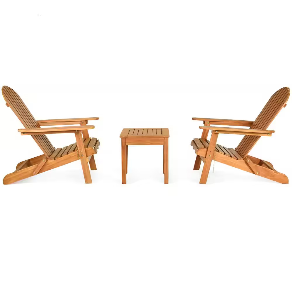 3 Piece Wooden Adirondack Patio Conversation Chair Table Set Folding Seat Furnit