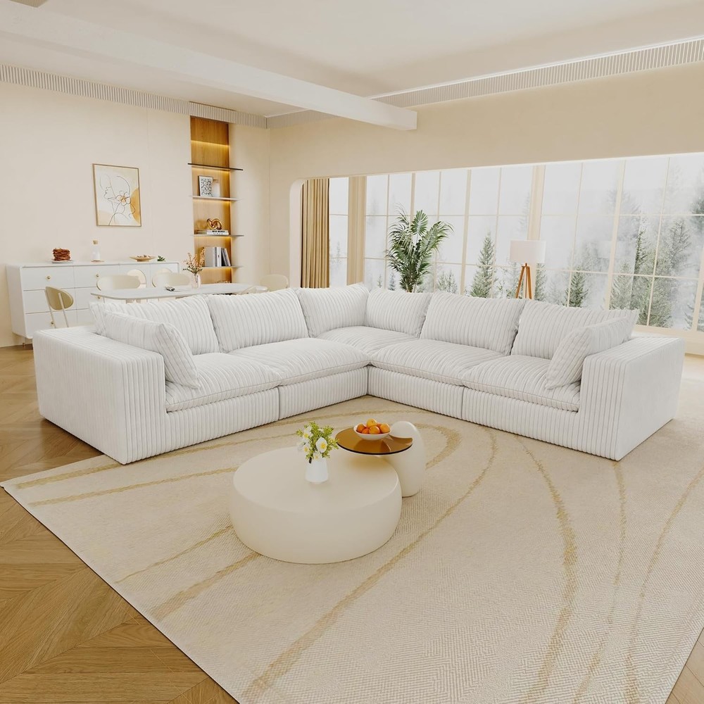118'' V-Shaped Sectional Cloud Couch with Deep Seat Comfy 5 Seater Modular Sofas