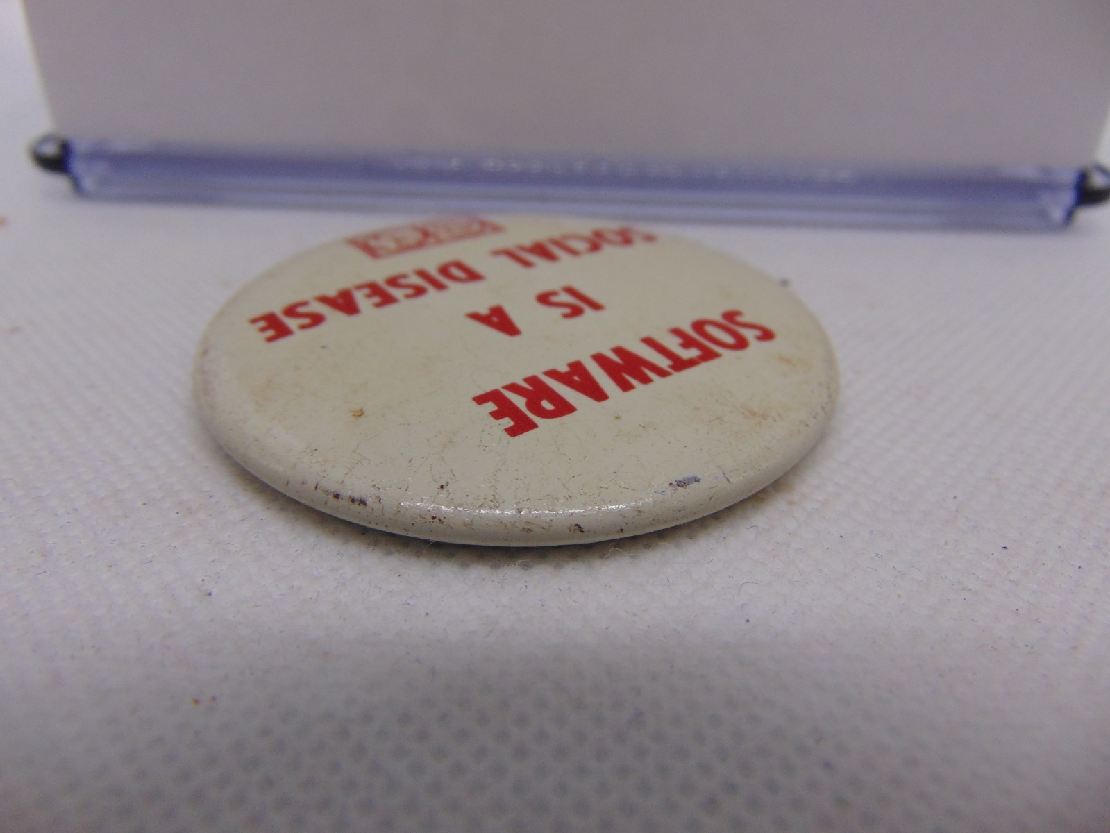 Vintage Computerworld Magazine Pinback Button Software is a Social Disease