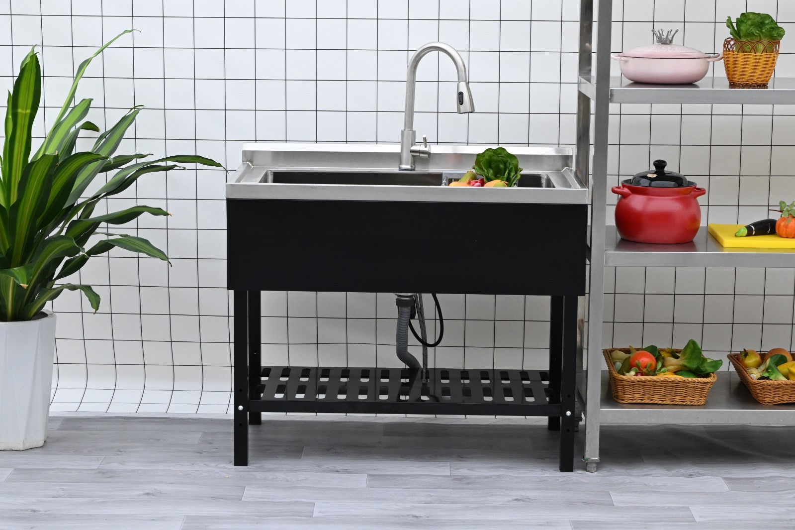 huge Utility Sink Balck Commercial Watersink Free Standing Kitchen Sink 40''