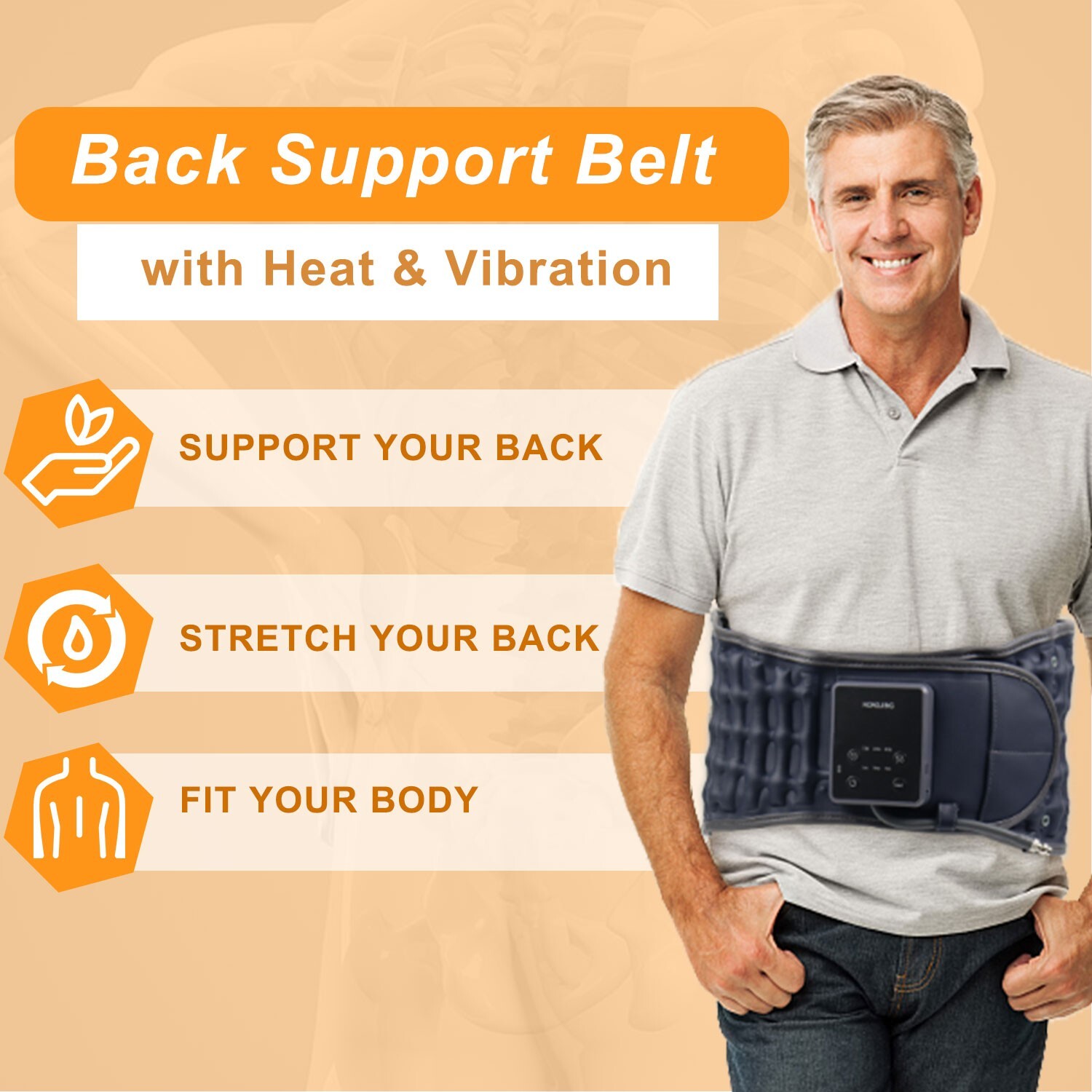 Inflatable Back Massager Belt with Heating & Vibration for Back Pain Relief
