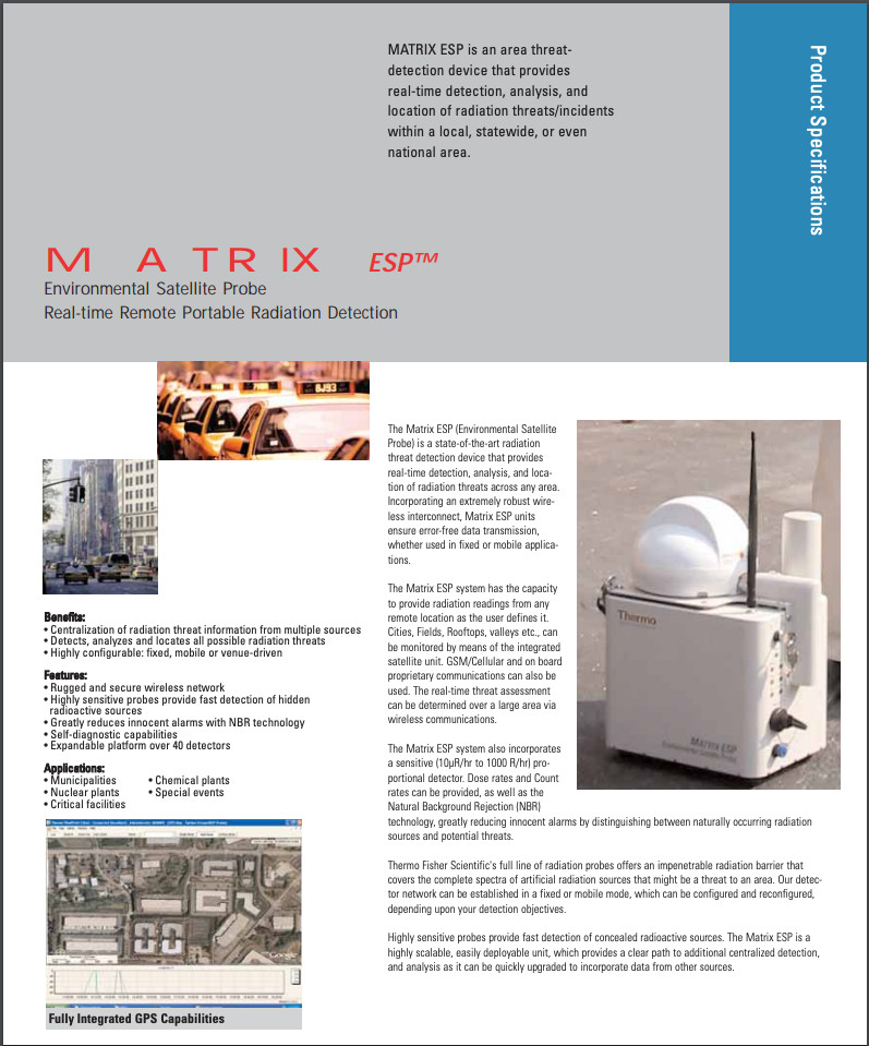THERMO MATRIX ESP-1 ENVIRONMENTAL SATELLITE PROBE REMOTE RADIATION DETECTOR
