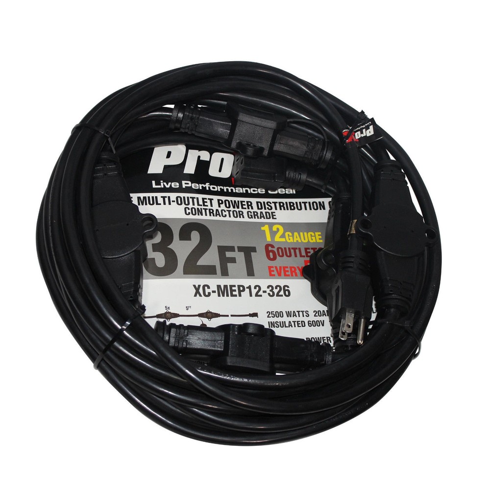 ProX 32 ft lighting Stage Power Multi-Outlet Stringer AC 3Prong Outlets 12 AWG