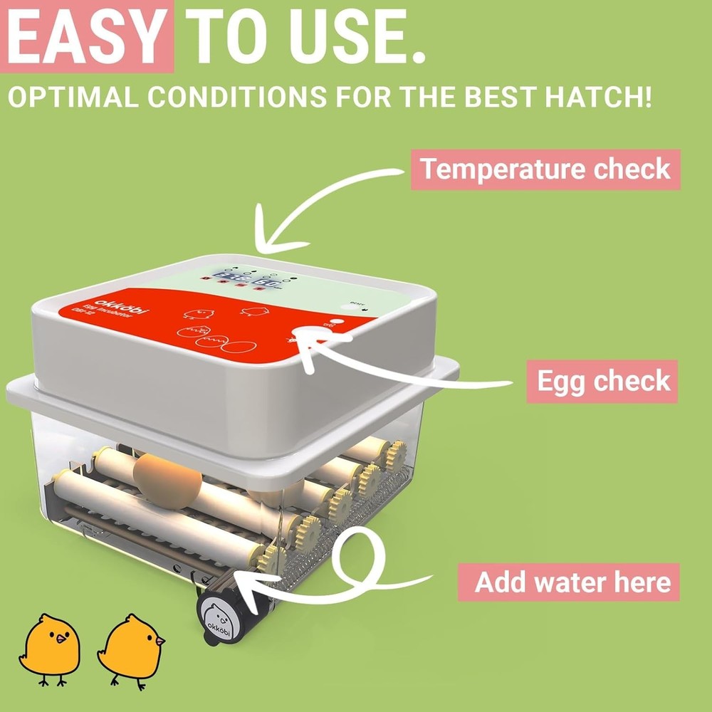OBI-12 Incubator for Hatching Eggs – Easy to Use Stable Temperature & Humidity