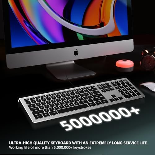 USB Wired Keyboard with White Backlight, Keyboard for Mac Silver Grey