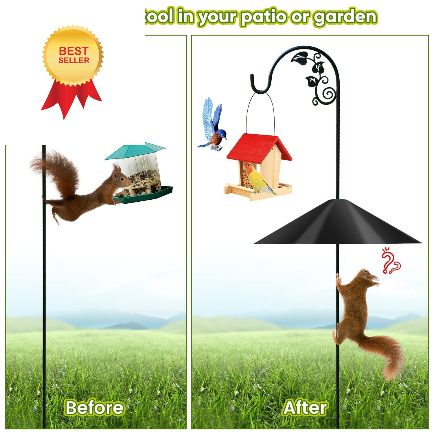 24-inch Large Squirrel Proof Bird Feeders for Outside Hanging,Outdoor Black