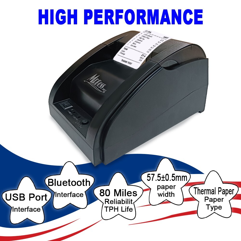 MRBOSS 2“ 58mm POS Cash Register Portable Thermal Receipt Printer USB+Bluetooth