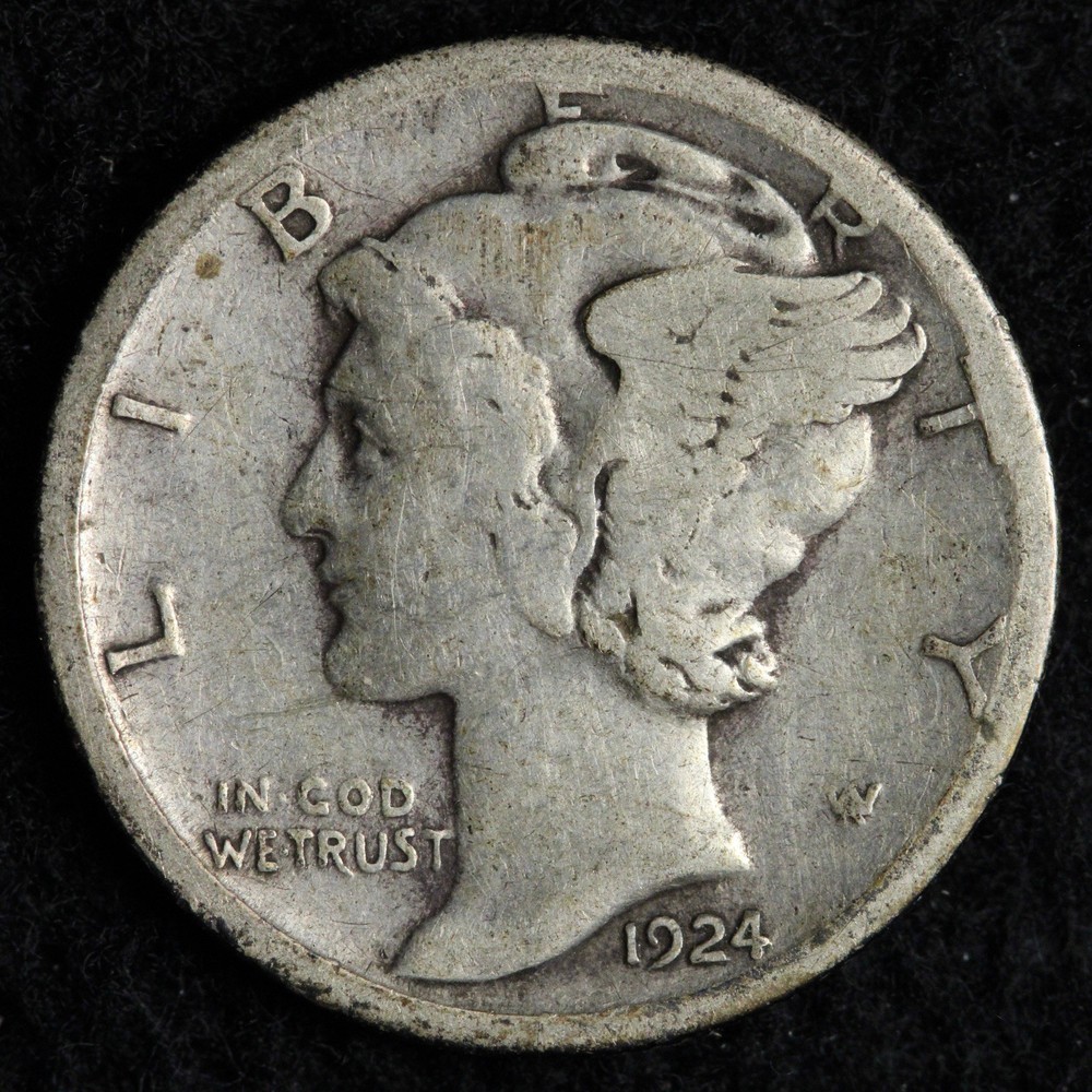 1924-S Mercury Silver Dime FINE+/VF E252 VKL