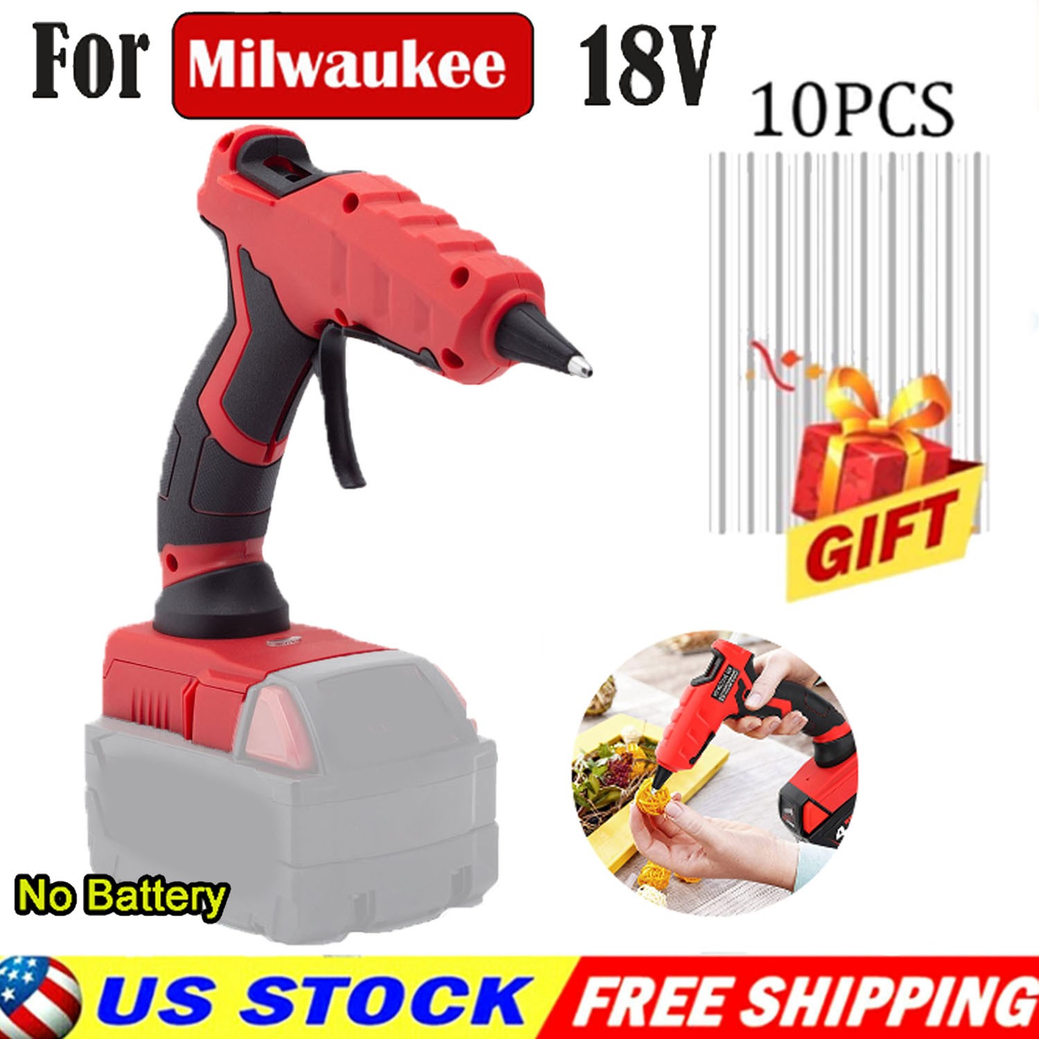 Hot Glue Gun Handheld Quick Preheat For Milwaukee 18V 20V Battery With 10 Sticks