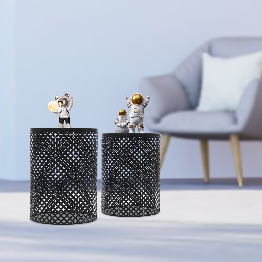 2 Pcs Outdoor Side Table, Metal Frame Accent Table, Modern End Table (S+L)