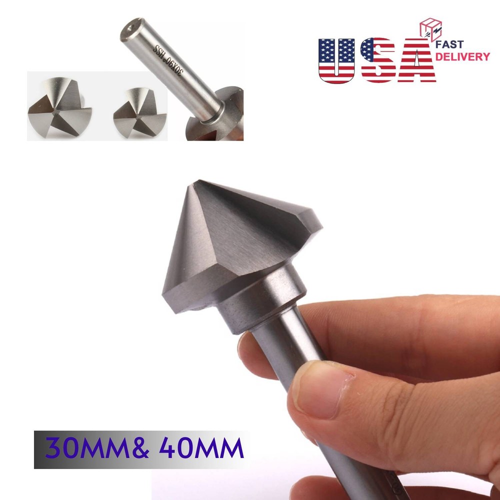 3 Flute HSS Chamfer Chamfering End Mill Cutter Bit Countersink Set 30mm & 40mm