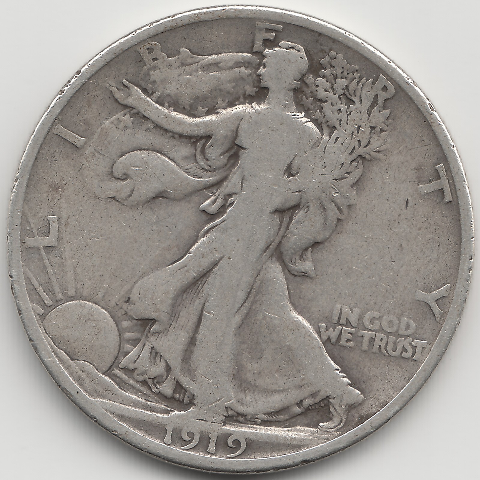 1919 D Walking Liberty Half Dollar, VG