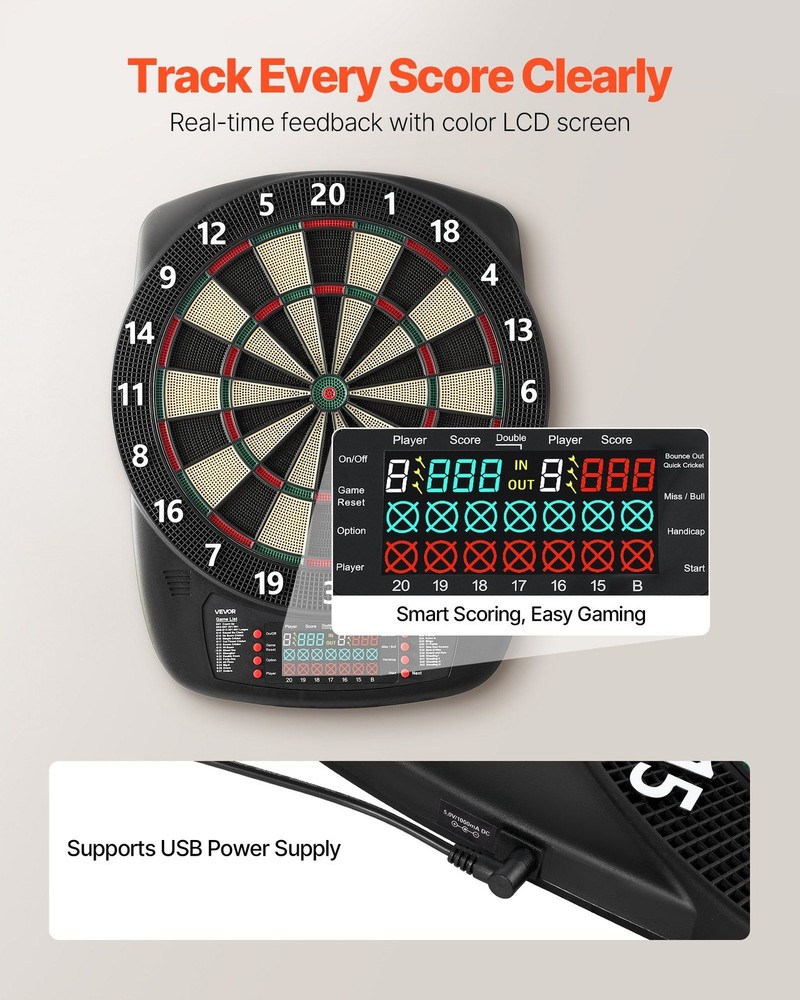 13.5in Beginner-Friendly Electronic Dartboard 43 Modes LCD Display