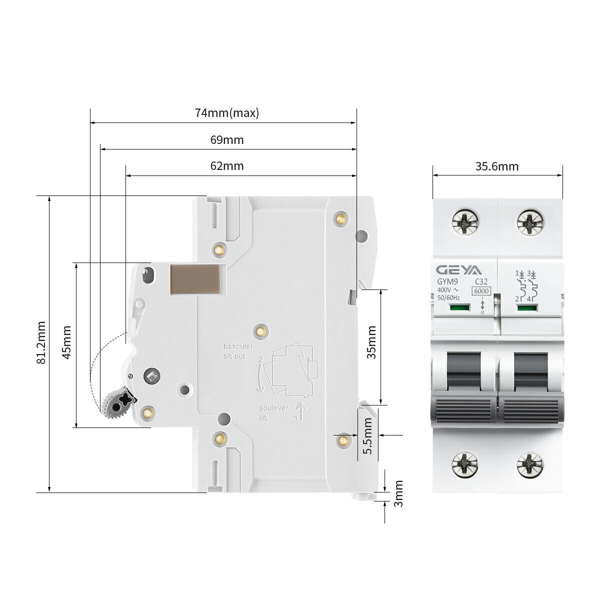 GEYA MCB Mini Circuit Breaker 1/2/3P Type C 6 10 16 25 32 40 50 63 80 100 125Amp