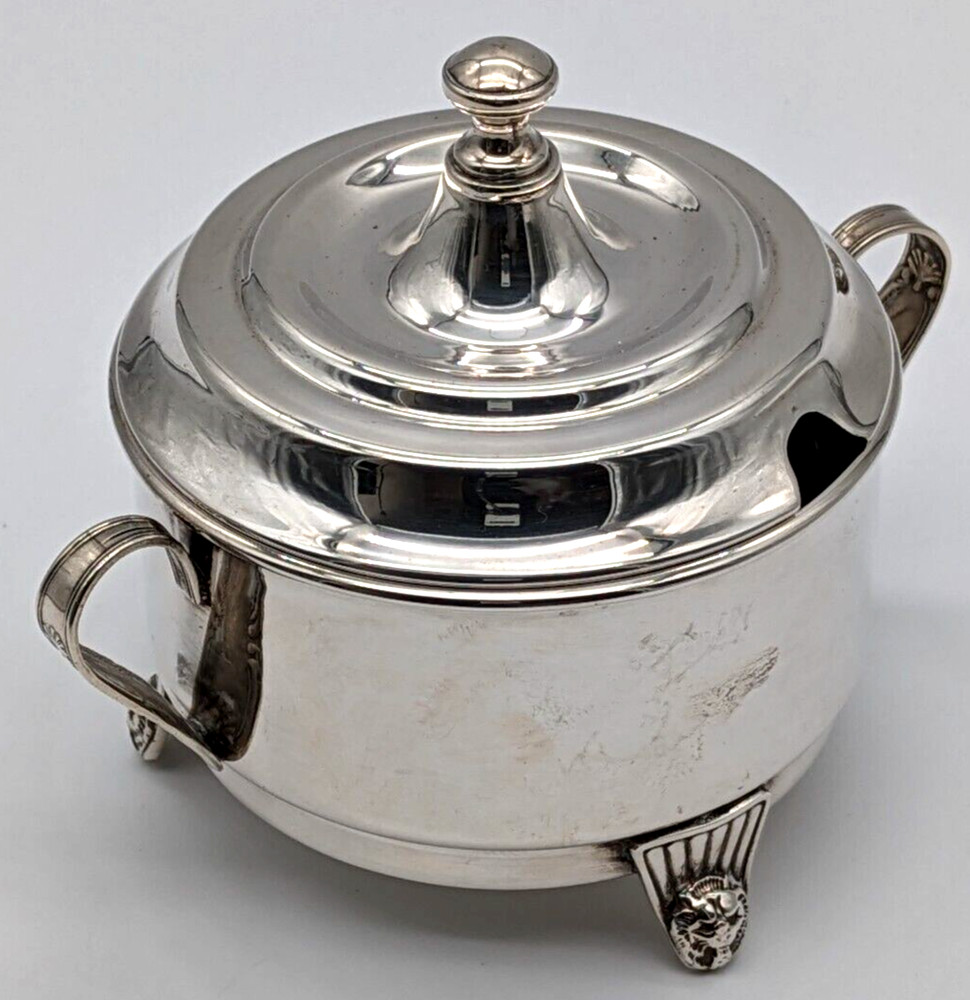 Large Silver Plated Footed Covered Handled Sugar Bowl