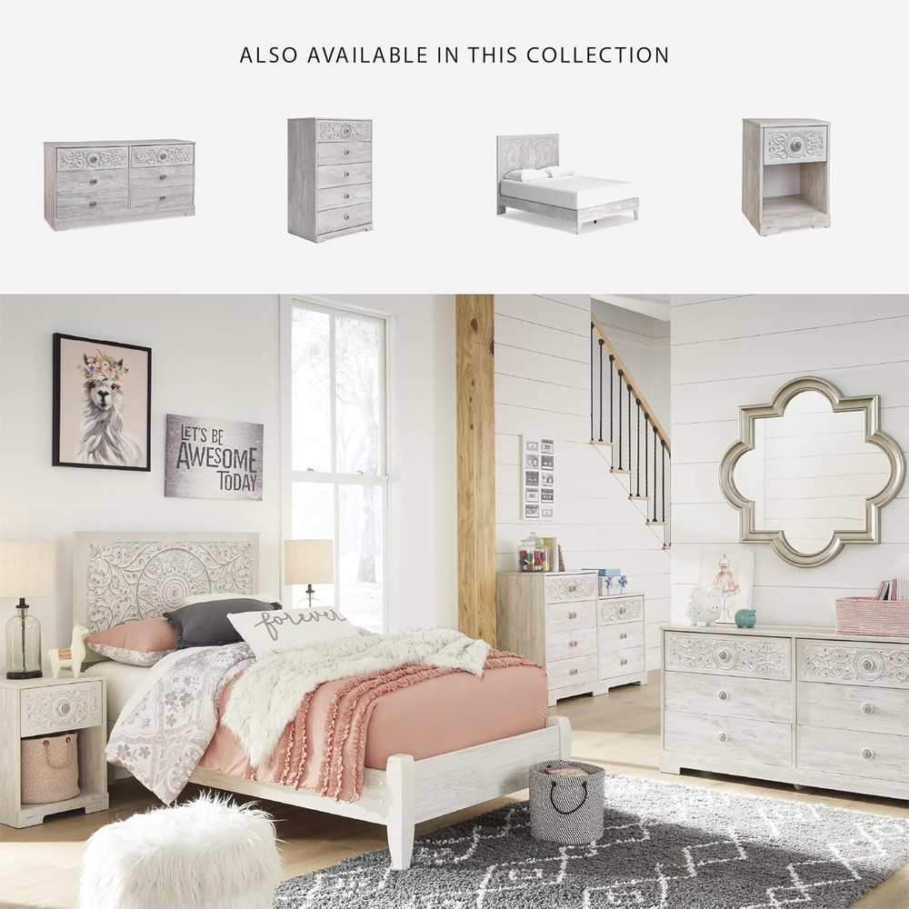 Paxberry Boho 1 Drawer Nightstand, Whitewash