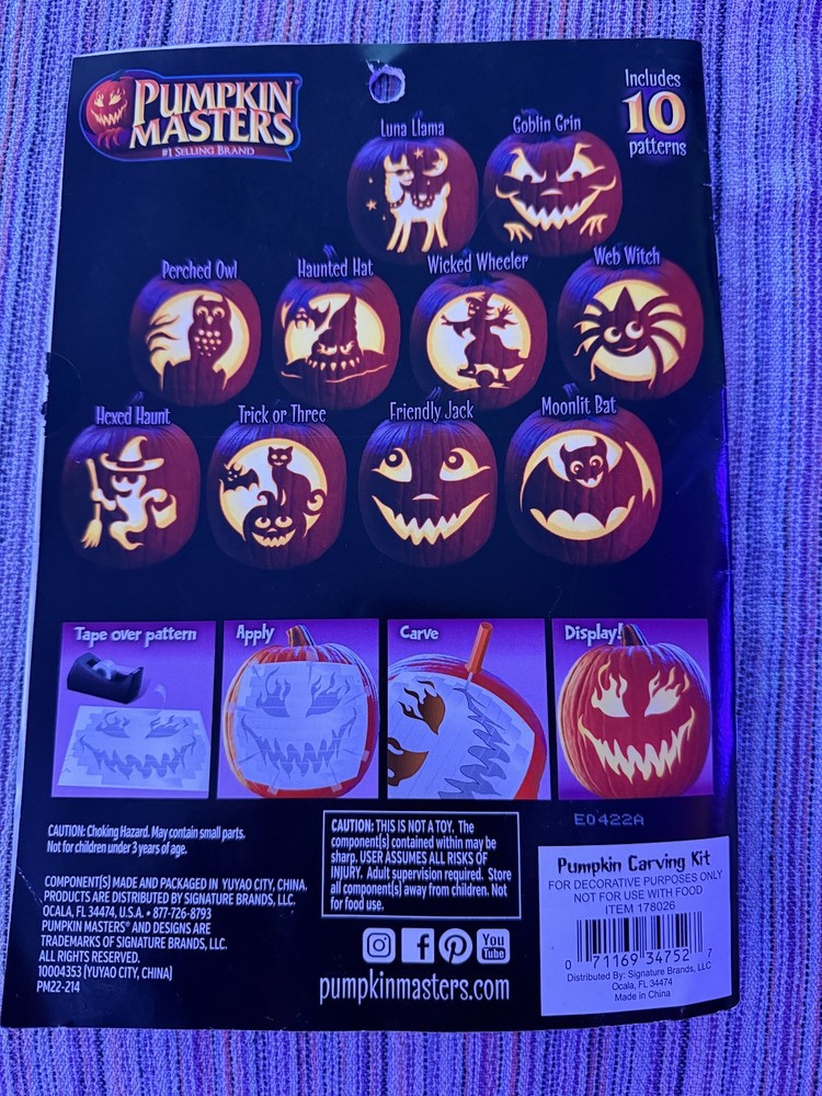 Pumpkin Masters Pumpkin Carving Kit includes 5 tools and 14 patterns