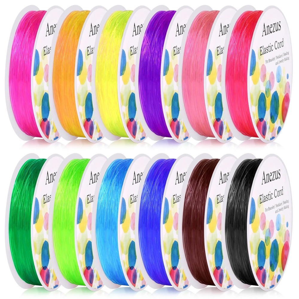 Elastic String for Bracelets, Anezus 12 Rolls Crystal Beading Assorted Colors