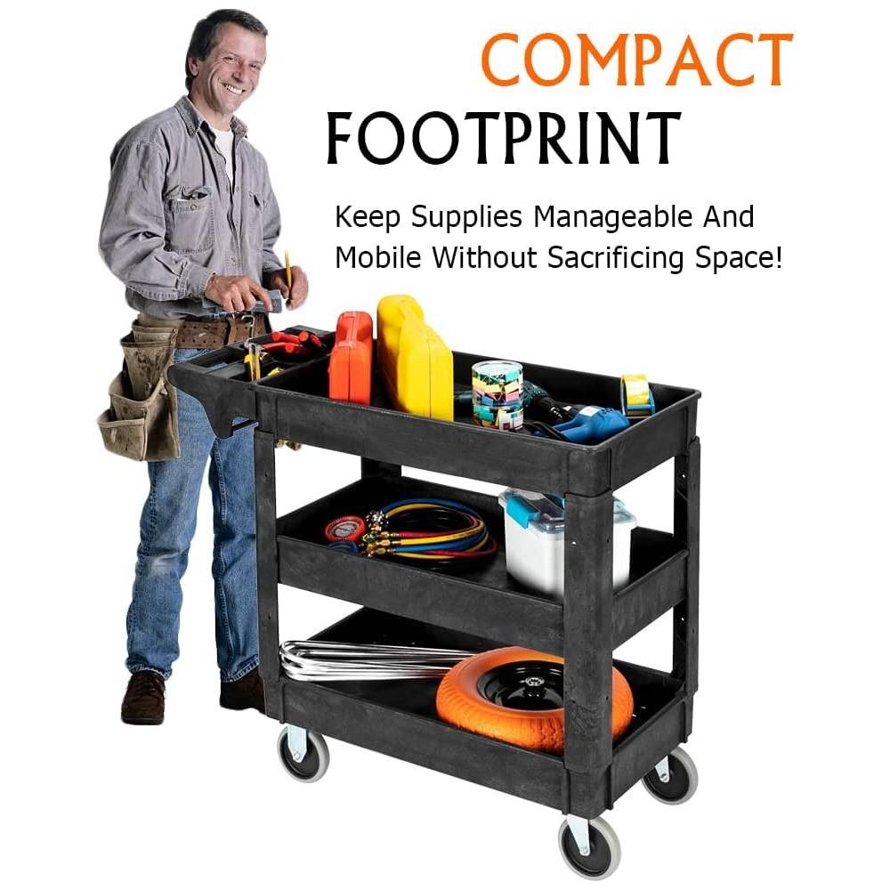 Plastic Service Utility Cart Support 550lbs Capacity Ergonomic Handle for Garage