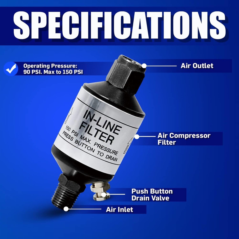 Air Compressor Water Separator & Dryer 1/4" NPT Push-Button Drain US