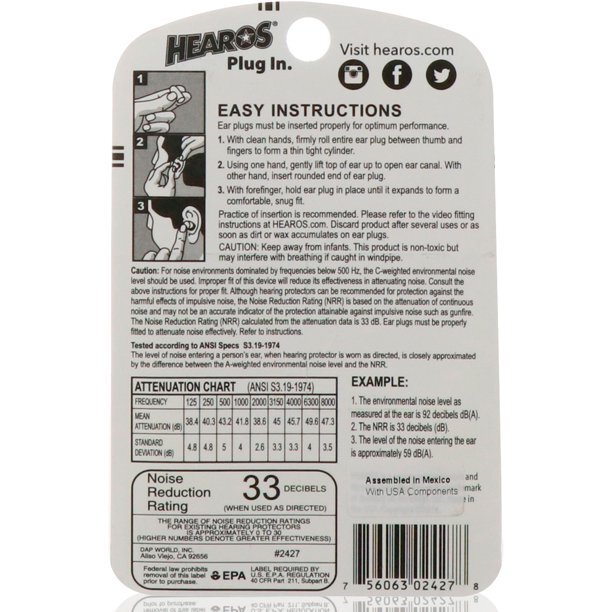 Hearos Ear Plugs Extreme Noise Protection Disposable Foam Blue Color 14 Pair