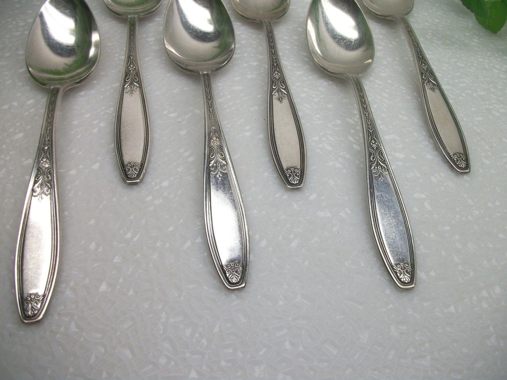 6 Oneida Rockford Silver CLAYBORNE Silverplate Teaspoons 1929