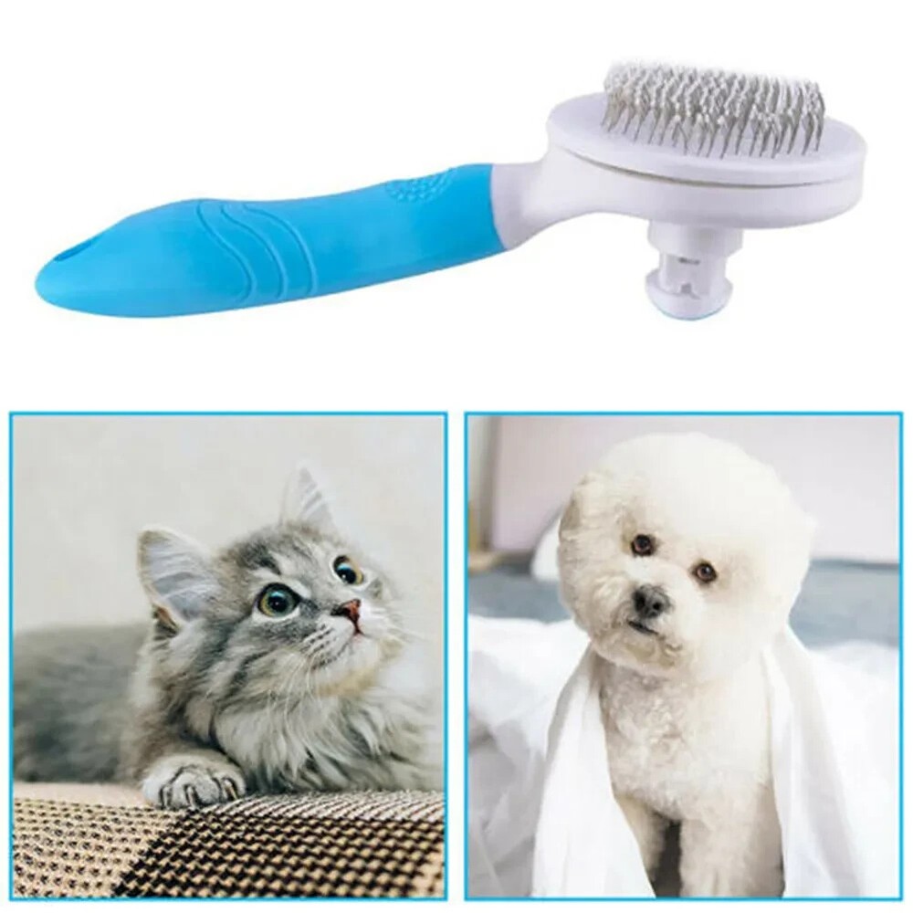 Pet Grooming Brush: Self-Cleaning Slicker Comb with Massage Function