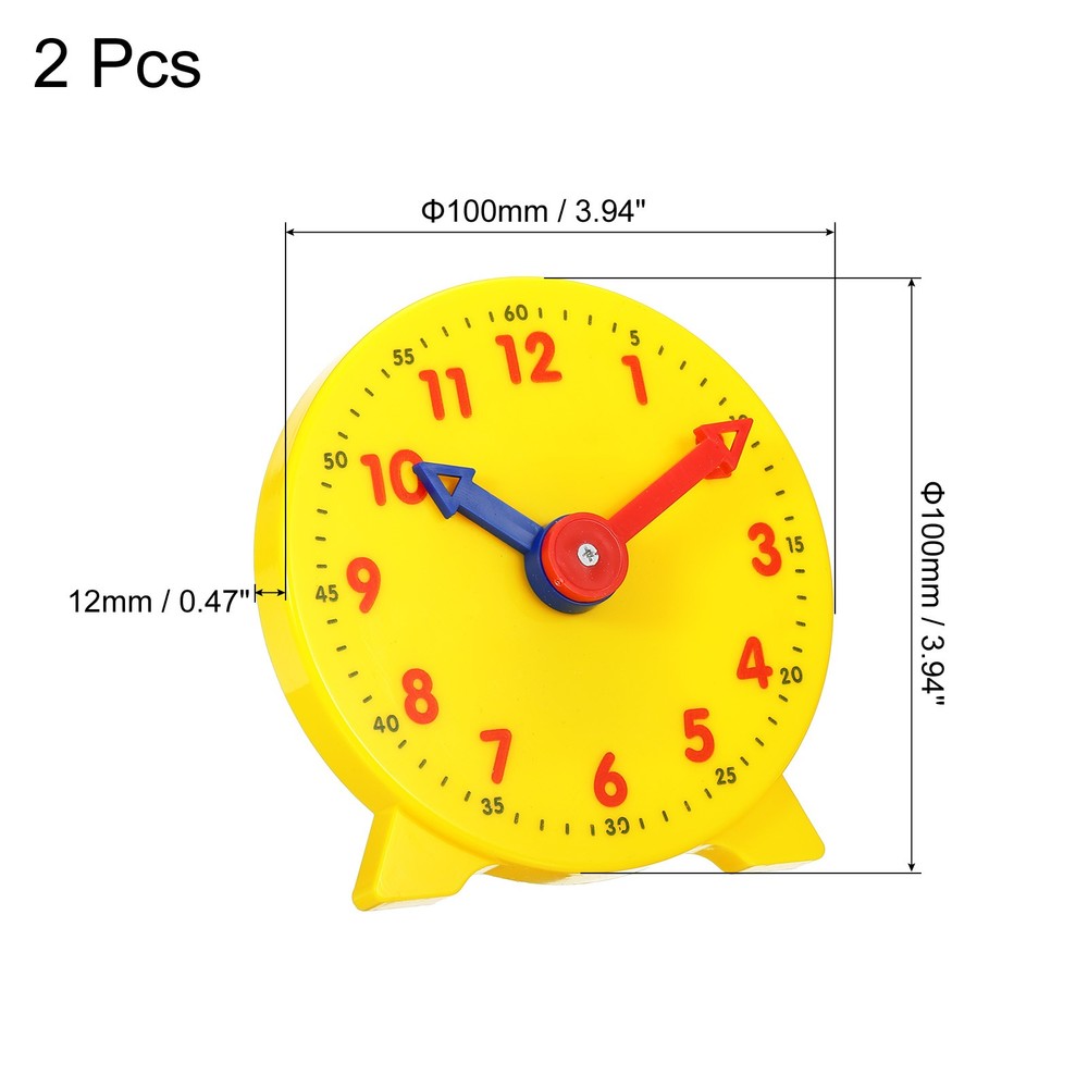 4" Teaching Watch, 2pcs 12 Hour 2 Indicators Grafted Movement for, Yellow