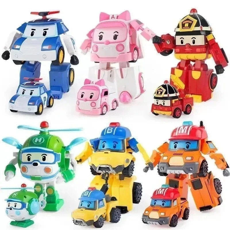 6Pcs Robocar Poli Transformation Toys - Amber Roy Helly Action Figure Car Set