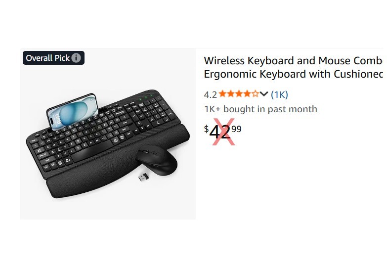 Ergonomic Wireless Keyboard Mouse Combo Wave Keys Wrist Rest USB-C PC Mac