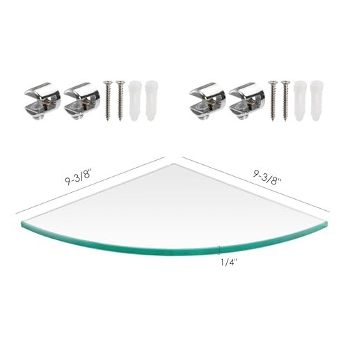 3-Pack Extra Thick Glass Floating Corner Shelves - Wall Mounted for Bathroom, Ki
