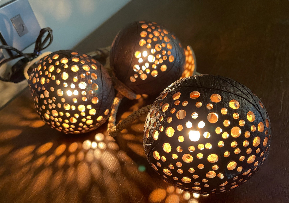 3 Balls Leaves Lamp Wall Lantern Hanging String Coconut Shell Bedroom Light