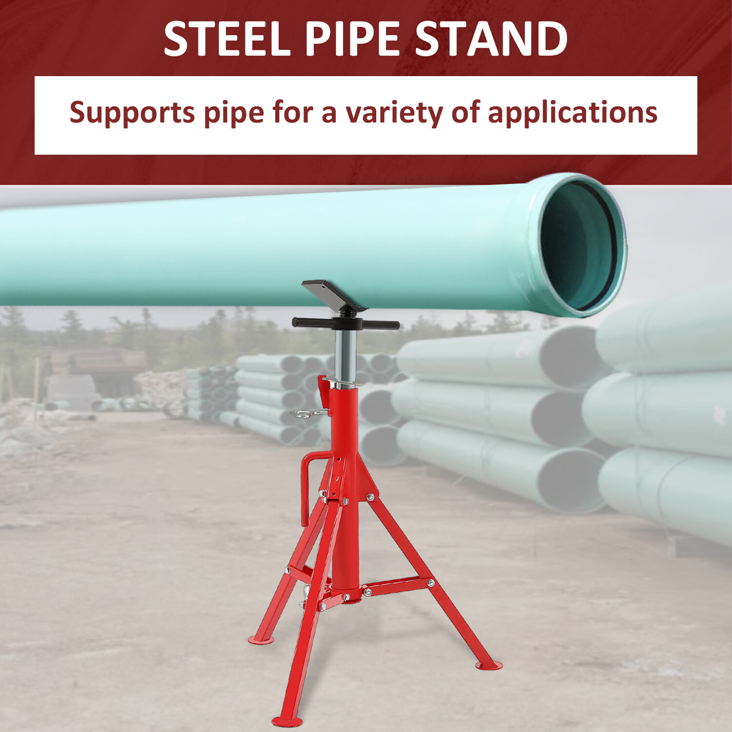 2500Lb Steel V-Head Pipe Stand Folding Tripod Pipe Jack Stand Height Pipe
